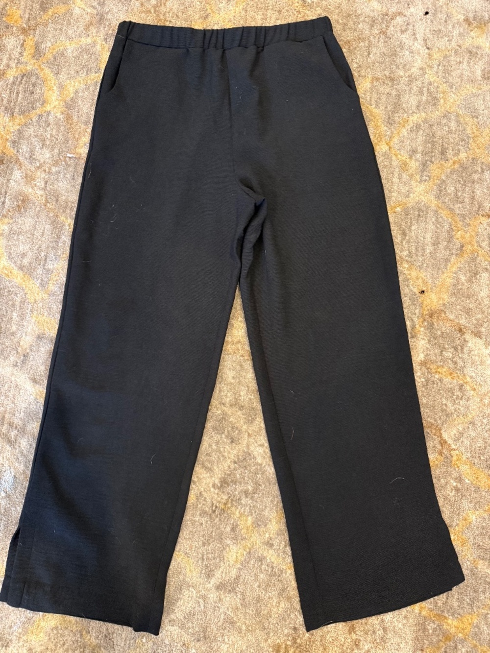 Franne Golde Black Pull-On Tapered Crepe Knit Pants with Side Slit Size L
